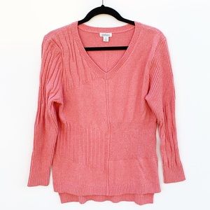 Sundance Velkin V Neck Mixed Knit Sweater Pink